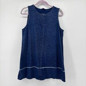 Pure Jill Indigo Blue Cotton Sleeveless Tulip Wrap Back Tunic Top Womens Medium